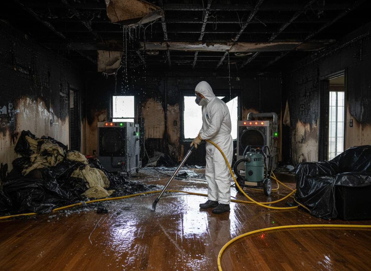 Water damage remediation after fire in Riverton